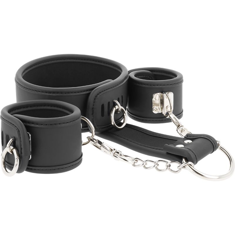 FETISH SUBMISSIVE - COLLANA E MANETTE IN PELLE VEGANA CON FODERA IN NOPRENE FETISH SUBMISSIVE BONDAGE