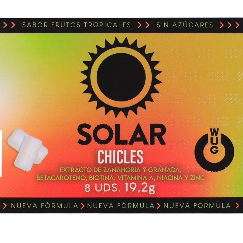 WUG solar - La gomma da masticare che prepara la pelle al sole. BLISTER DA 8 PEZZI WUG GUM