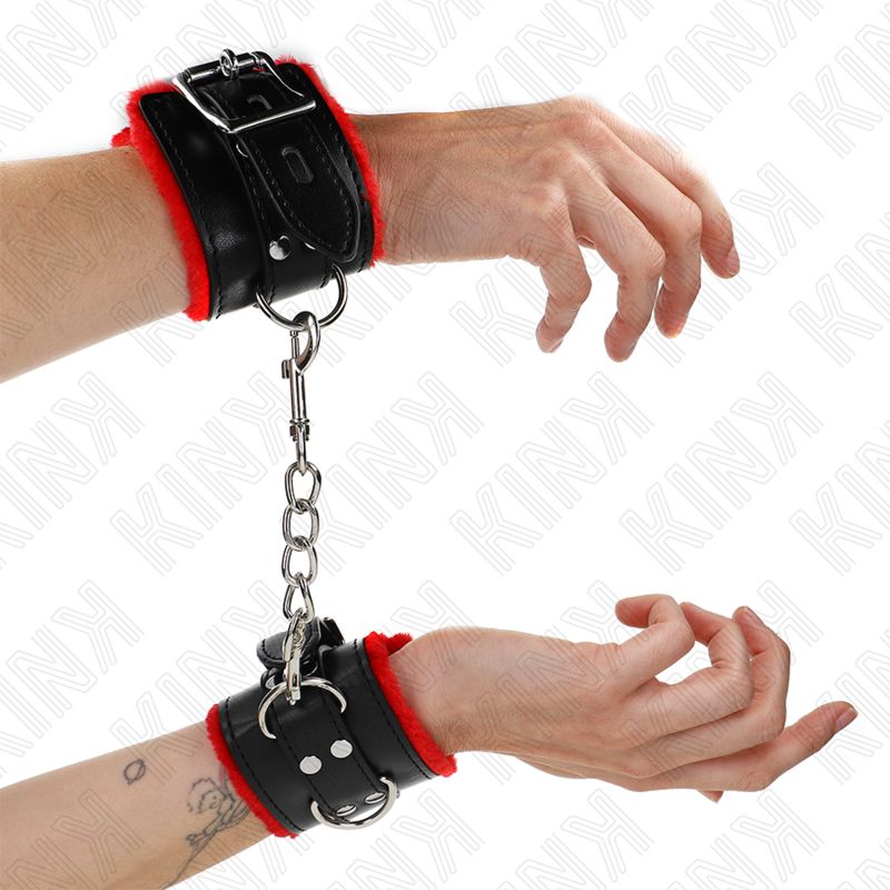 KINK - POLSINI IMBOTTITI IN PELLICCIA CON FORI QUADRI CINTURA ROSSA E NERA REGOLABILE 17-29 CM X 6 CM KINK WRIST RESTRAINT