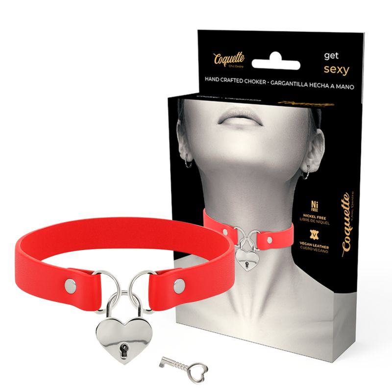 COQUETTE CHIC DESIRE - COLLANA IN PELLE VEGANA ROSSA CON ACCESSORIO CUORE CON CHIAVE COQUETTE ACCESSORIES