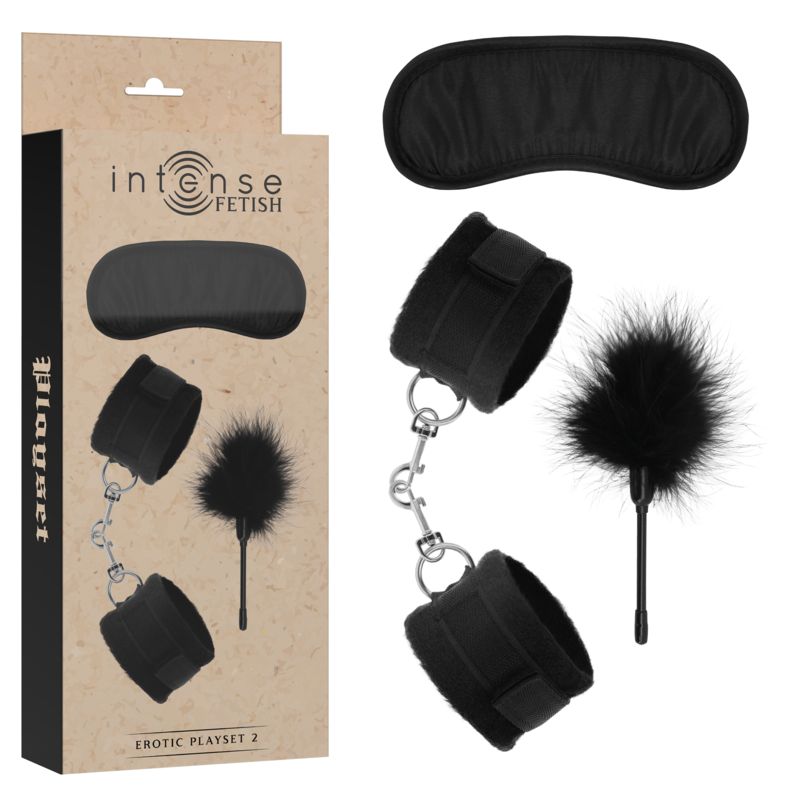 INTENSE - FETISH PLAYSET EROTICO 2 CON MANETTE, MASCHERA CIECA E TICKLER INTENSE FETISH