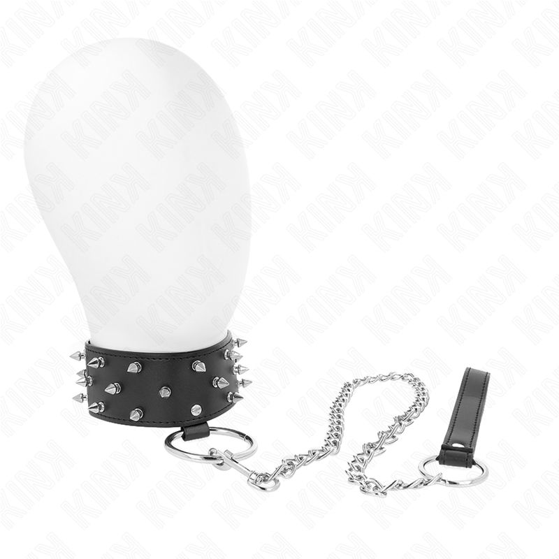 KINK - COLLANA CON GUINZAGLIO 65 CM CON BORCHIE IN ARGENTO MODELLO 5 REGOLABILE 36-43 CM X 5 CM KINK COLLAR &amp; GAG