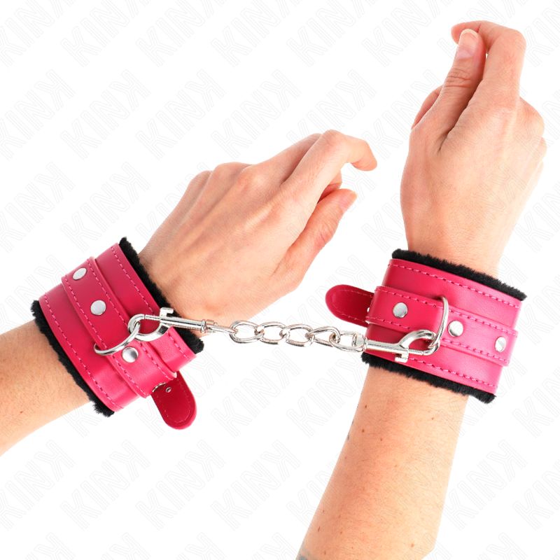 KINK - POGGIPOLSI PREMIUM FODERATI IN PELLICCIA NERI CON CINTURA ROSA LAMPONE REGOLABILE 17-29 CM X 6 CM KINK WRIST RESTRAINT