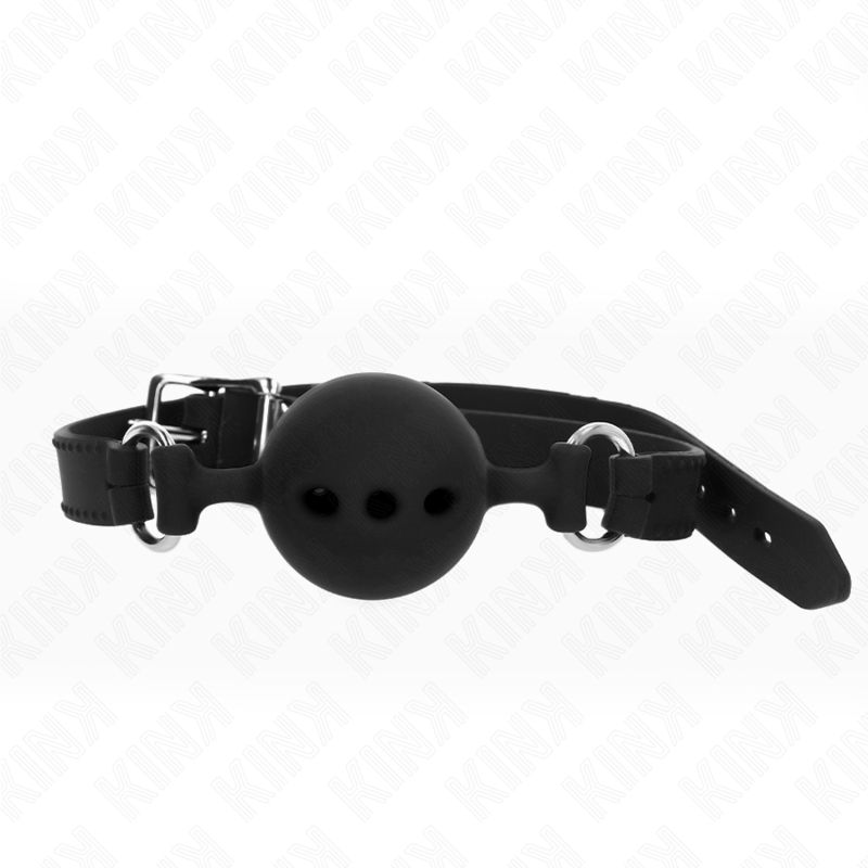 KINK - BAVAGLIO IN SILICONE INTERO 55 x 2 CM CON SFERA DA 5 CM MISURA L NERO REGOLABILE 35-51 CM KINK COLLAR &amp; GAG