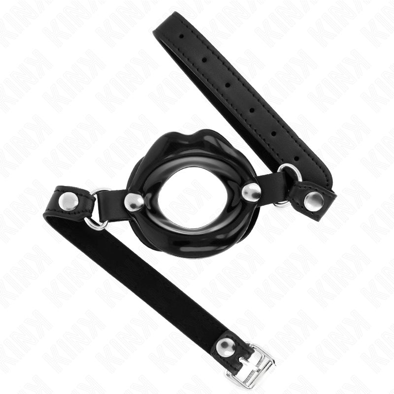 KINK - BAVAGLIO LIP 8 CM CON CINTURINO IN SIMILPELLE NERA 63 x 2 CM REGOLABILE 39-58 CM KINK COLLAR &amp; GAG