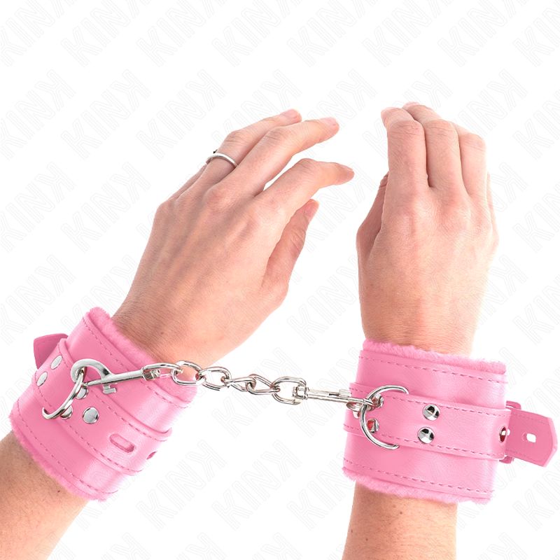 KINK - POLSINI IMBOTTITI IN PELLICCIA CON FORI QUADRI ROSA E CINTURA ROSA REGOLABILE 17-29 CM X 6 CM KINK WRIST RESTRAINT