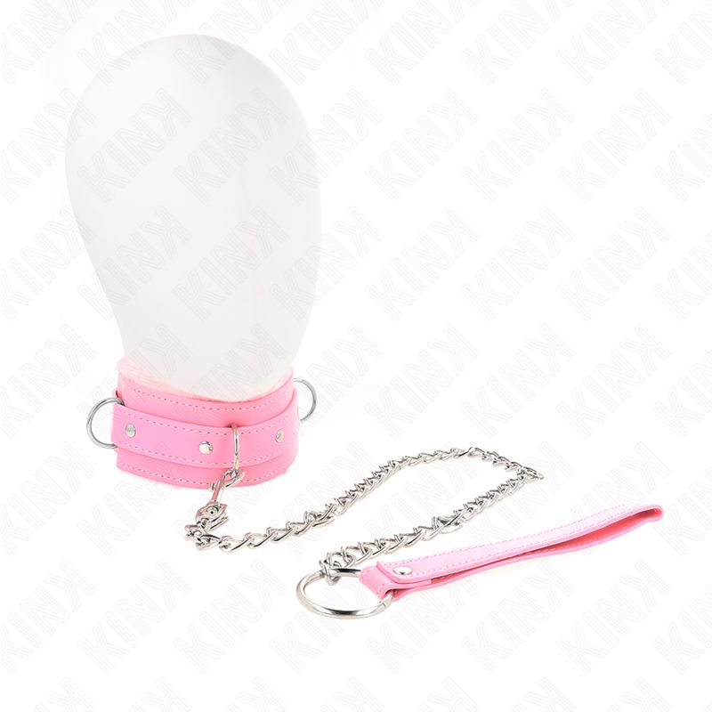KINK - COLLARE CON GUINZAGLIO 65 CM CON RESTRIZIONI ROSA 36-42 CM X 5,5 CM KINK COLLAR &amp; GAG