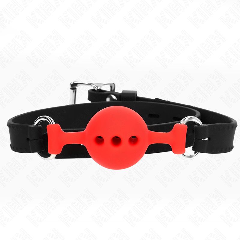 KINK - BAVAGLIO IN SILICONE INTERO 55 x 2 CM CON SFERA DA 4 CM MISURA S ROSSO REGOLABILE 35-51 CM KINK COLLAR &amp; GAG