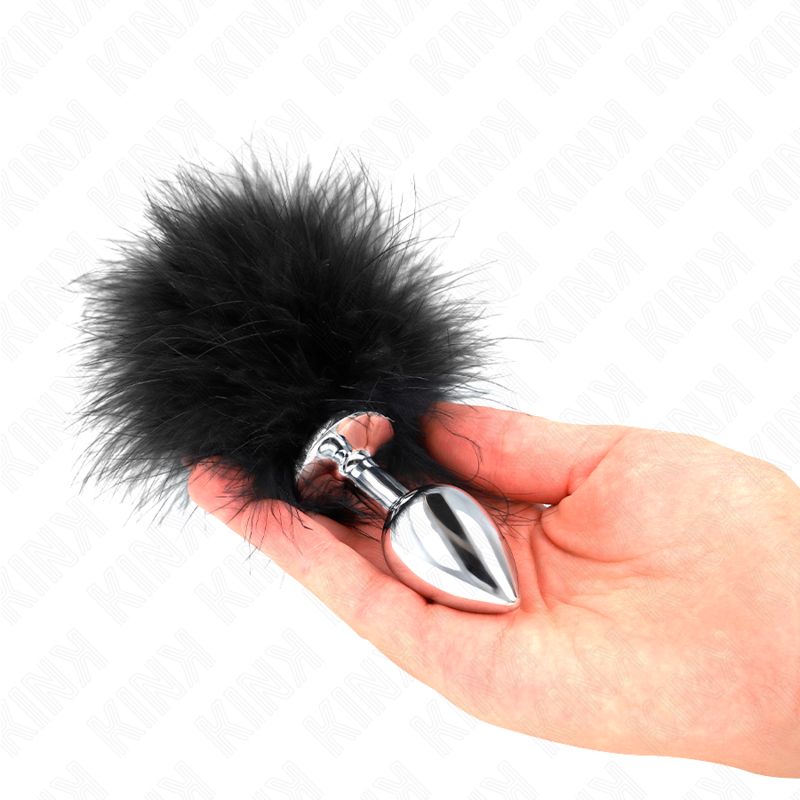 KINK - PLUG ANALE IN ACCIAIO INOSSIDABILE 11 x 7 CM CON PIUMA 11 CM KINK PLEASURE PLUGS