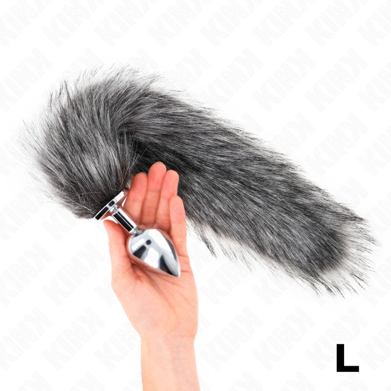 KINK - PLUG ANALE MISURA L 10 X 4 CM CON CODA SINTETICA 40 CM GRIGIO KINK PLEASURE PLUGS