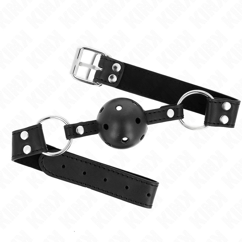 KINK - BAVAGLIO SFERA TRASPIRANTE 4 CM CON DOPPIO RIVETTO MODELLO 1 NERO 62,5 x 2,5 CM REGOLABILE 42-58 CM KINK COLLAR &amp; GAG