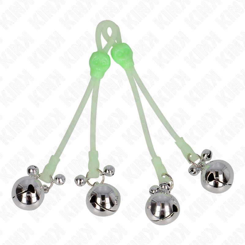 KINK - PINZE PER CAPEZZOLI TESCHIO LUMINOSO CON ANELLO CAMPANE REGOLABILI VERDE/ARGENTO KINK NIPPLE GRIP