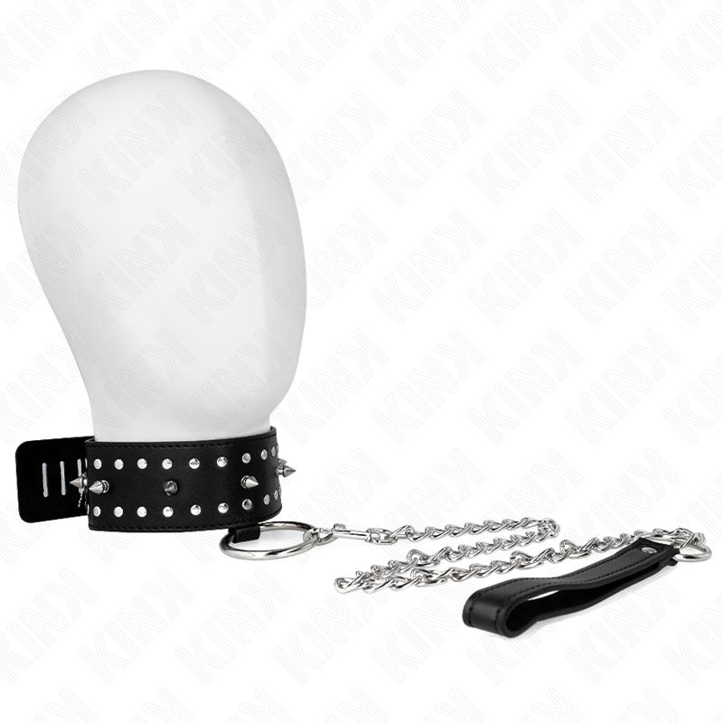 KINK - COLLANA CON GUINZAGLIO 65 CM CON BORCHIE IN ARGENTO MODELLO 1 REGOLABILE 36-43 CM X 5 CM KINK COLLAR &amp; GAG