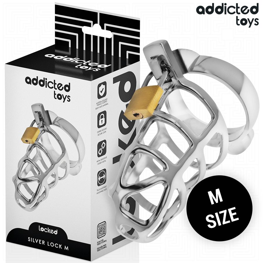 ADDICTED TOYS LOCKED - GABBIA PER PENE CON SERRATURA IN ARGENTO TAGLIA M ADDICTED TOYS LOCKED