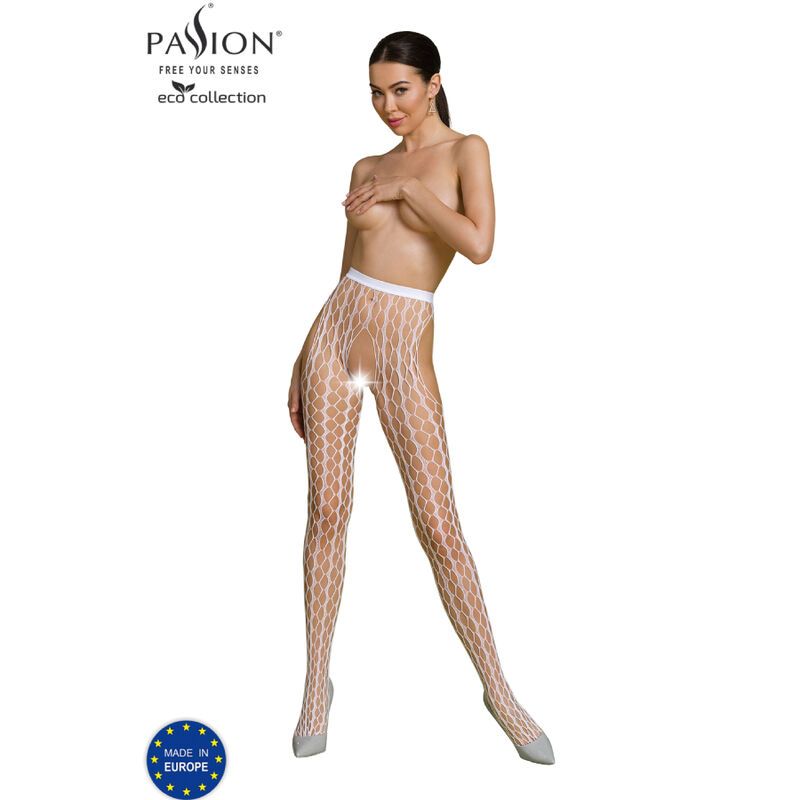 PASSION - COLLEZIONE ECO BODYSTOCKING ECO S007 BIANCO PASSION WOMAN GARTER &amp; STOCK