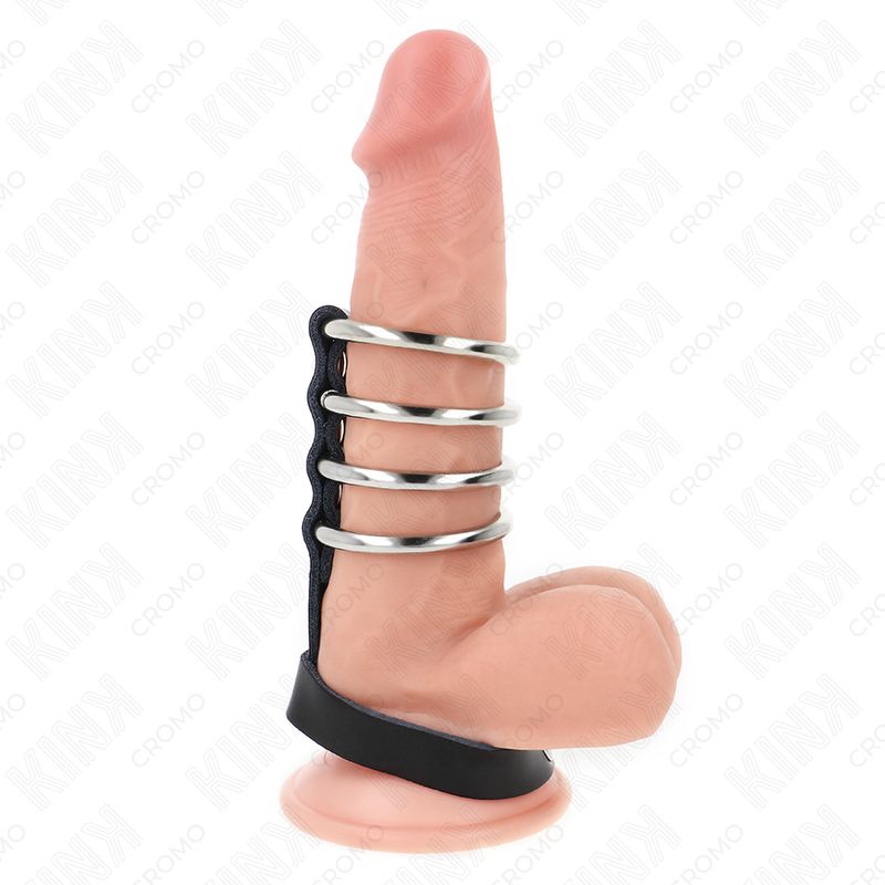 KINK - 4 ANELLI PER PENE IN METALLO DA 3,8 CM COLLEGATI CON CINTURINO IN PELLE DA 22 X 1,5 CM E CHIUSURA A PRESSIONE KINK RING POWER