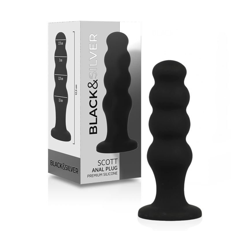 BLACK&amp;SILVER - PLUG ANALE IN SILICONE SCOTT PREMIUM NERO BLACK&amp;SILVER