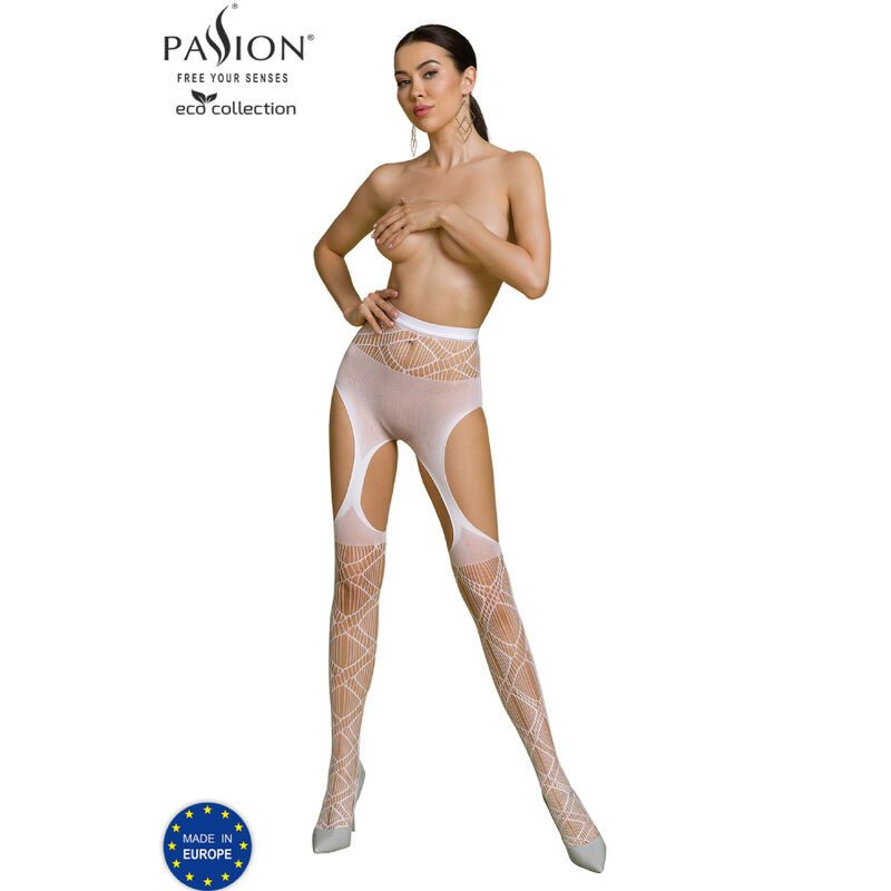 PASSION - COLLEZIONE ECO BODYSTOCKING ECO S005 BIANCO PASSION WOMAN GARTER &amp; STOCK
