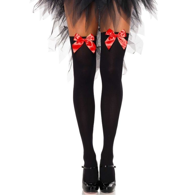 LEG AVENUE - CALZAMAGLIA IN NYLON NERO CON FIOCCO ROSSO TAGLIA UNICA LEG AVENUE HOSIERY