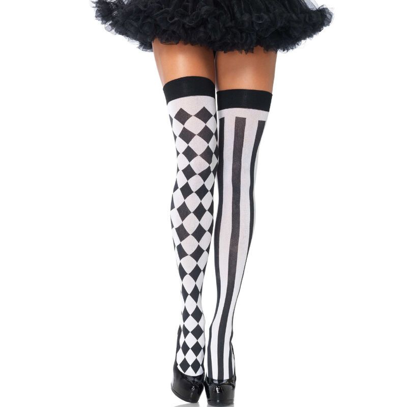 LEG AVENUE - CALZINI ALTI ARLECCHINO BIANCO/NERO LEG AVENUE HOSIERY