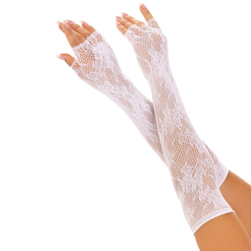 LEG AVENUE - GUANTI SENZA DITA IN RETE FLOREALE BIANCO LEG AVENUE HOSIERY