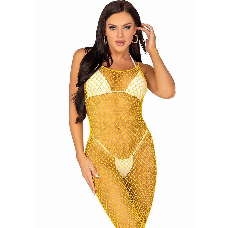 LEG AVENUE - ABITO LUNGO IN RETE GIALLO TAGLIA UNICA LEG AVENUE DRESSES