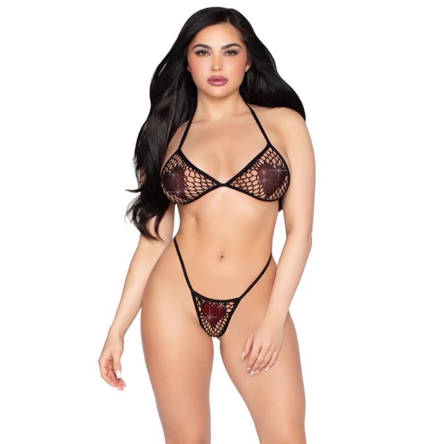 LEG AVENUE - 86147 REGGISENO A RETE E PERIZOMA NERO - TAGLIA UNICA LEG AVENUE SETS