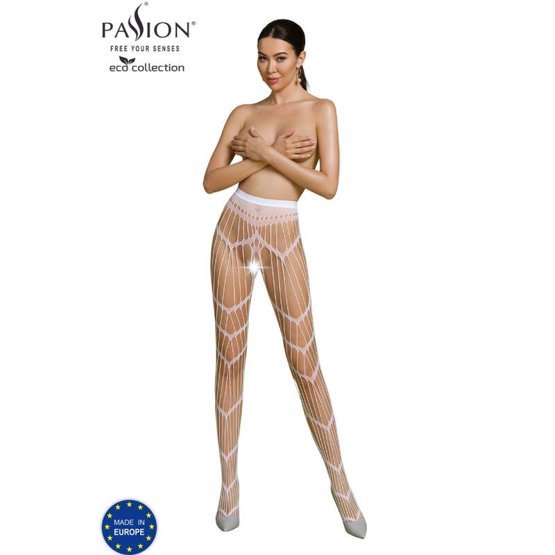 PASSION - COLLEZIONE ECO BODYSTOCKING ECO S006 BIANCO PASSION WOMAN GARTER &amp; STOCK