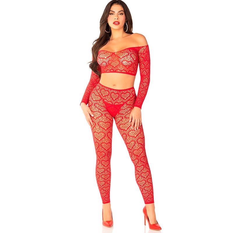 LEG AVENUE - CROP TOP + CALZE ROSSO TAGLIA UNICA LEG AVENUE BODYSTOCKINGS