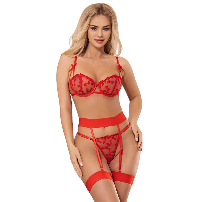 SUBBLIME - 954321 REGGISENO + PERIZOMA + CINTURA CON STAMPA A CUORE ROSSO S/M SUBBLIME SETS