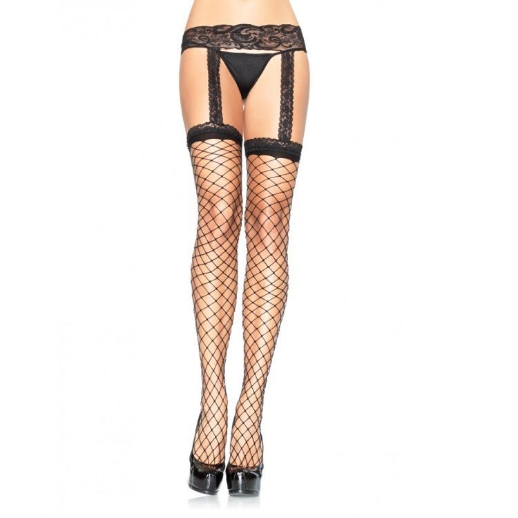 LEG AVENUE - CALZE A RETE CON REGGISERA IN PIZZO NERO LEG AVENUE HOSIERY