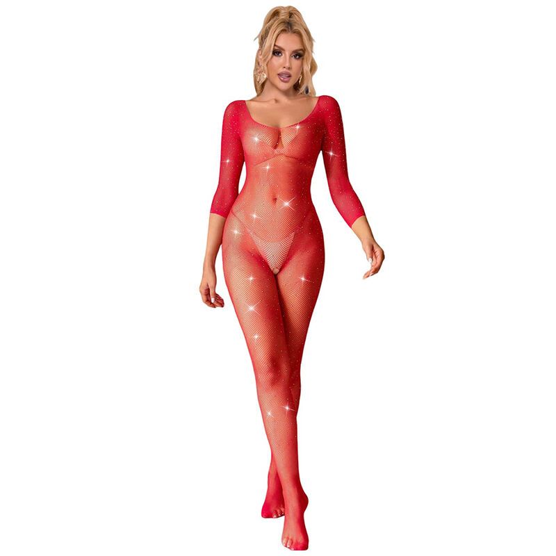 SUBBLIME - 952419 BODYSTOCKING A RETE CON STRASS MANICA LUNGA ROSSO XS/M SUBBLIME BODYSTOCKINGS