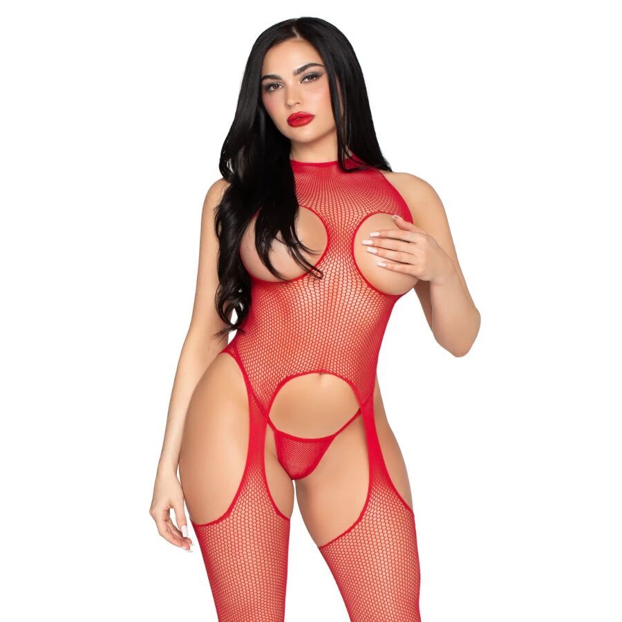LEG AVENUE - 89374 BODYSTOCKING E SLIP SENZA COPPE ROSSO - TAGLIA UNICA LEG AVENUE BODYSTOCKINGS