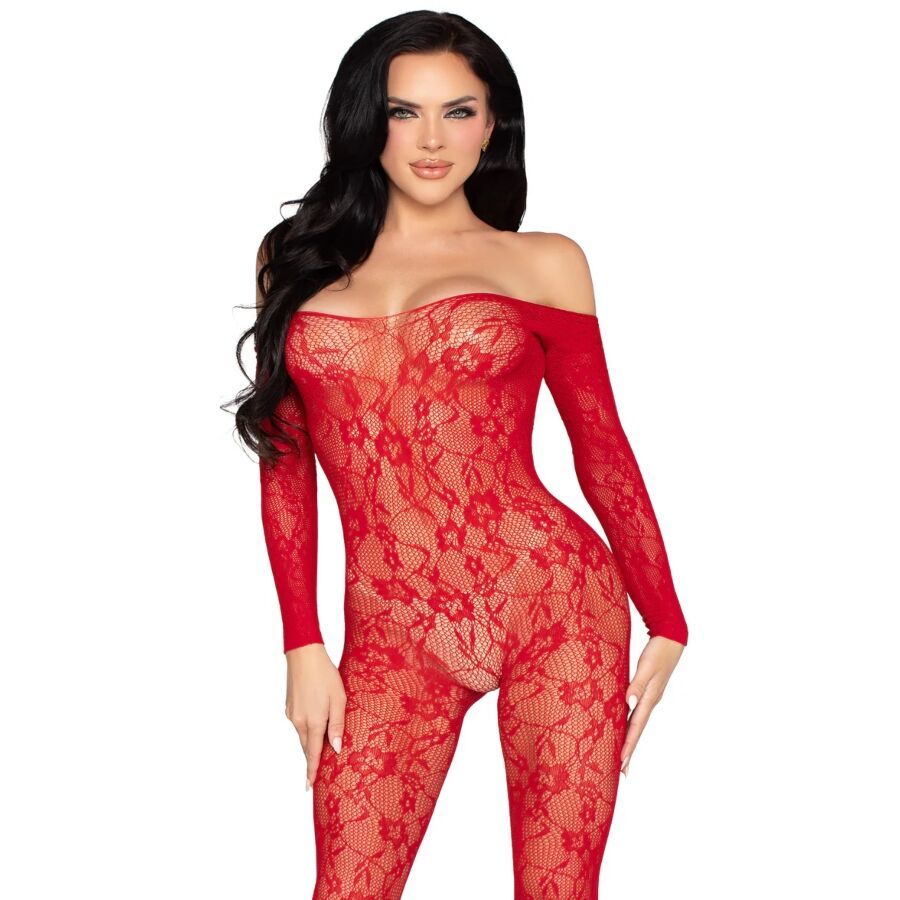LEG AVENUE - 89366 BODYSTOCKING IN PIZZO ROSSO - TAGLIA UNICA LEG AVENUE BODYSTOCKINGS