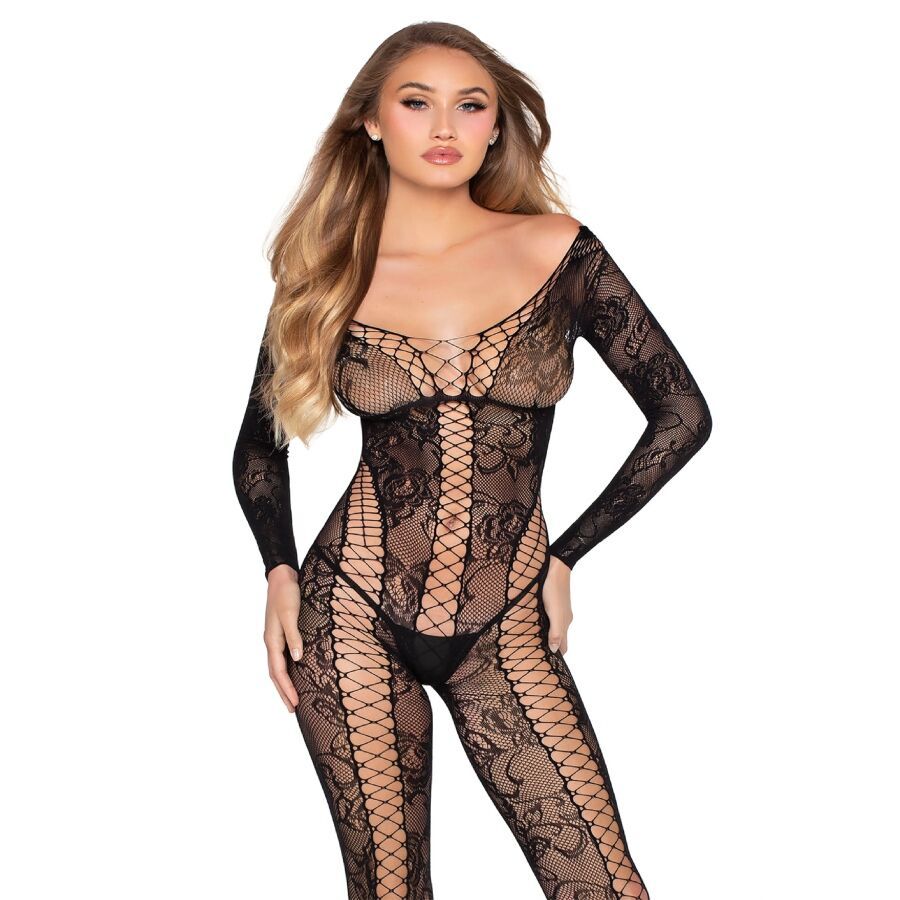 LEG AVENUE - 89369 TUTA IN RETE E PIZZO NERA - TAGLIA UNICA LEG AVENUE BODYSTOCKINGS
