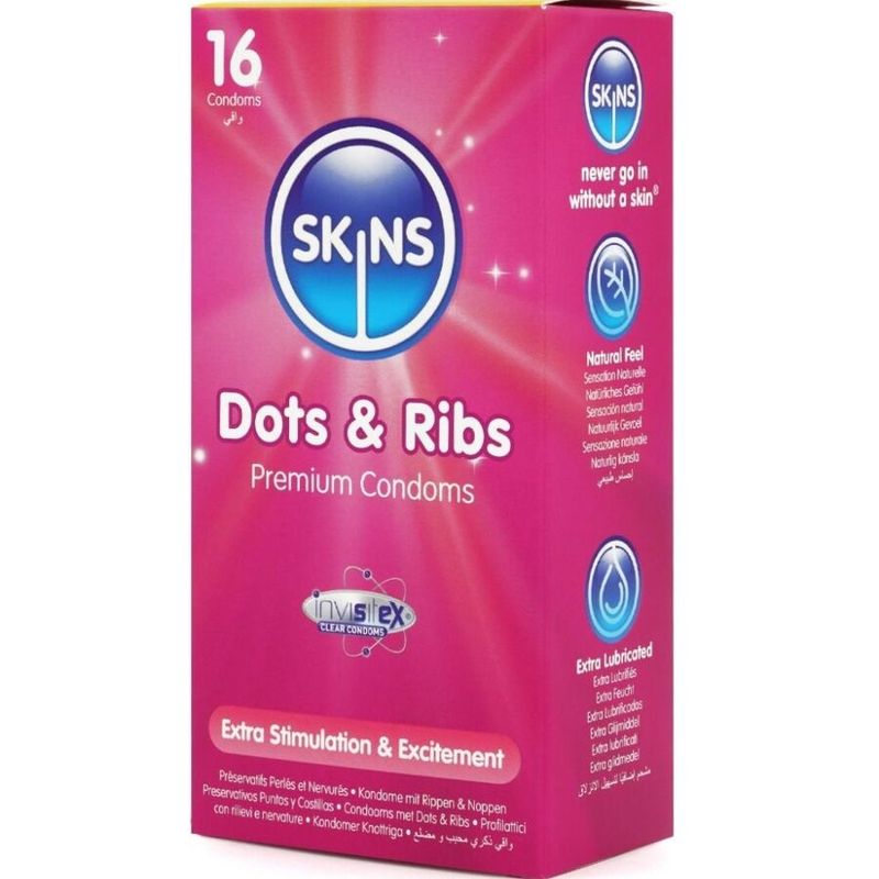 SKINS - DOTS &amp; RIBS PREMIUM CONDOMS CONFEZIONE DA 16 SKINS