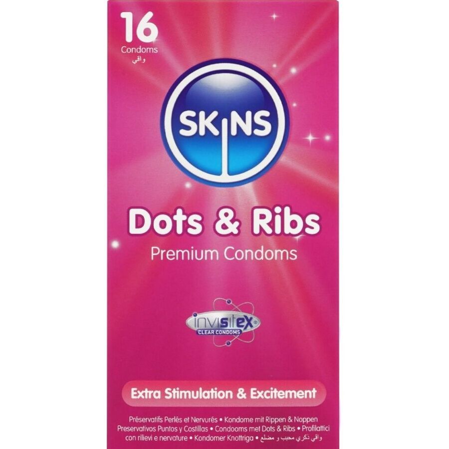 SKINS - DOTS &amp; RIBS PREMIUM CONDOMS CONFEZIONE DA 16 SKINS