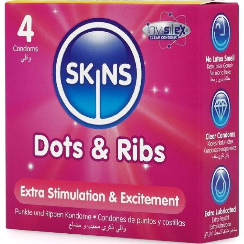 SKINS - DOTS &amp; RIBS PREMIUM CONDOMS CONFEZIONE DA 4 SKINS
