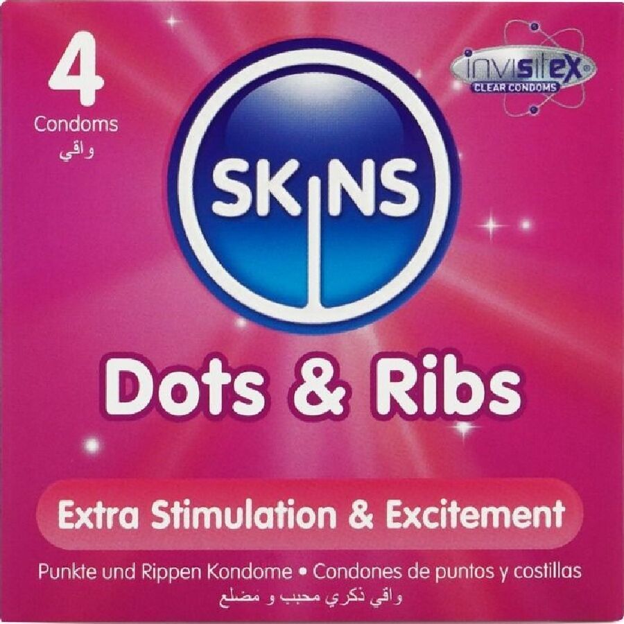 SKINS - DOTS &amp; RIBS PREMIUM CONDOMS CONFEZIONE DA 4 SKINS