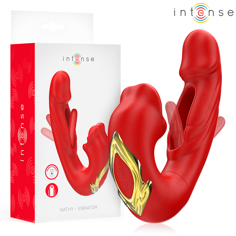 INTENSE - NATHY DOPPIO VIBRATORE CON BOCCA STIMOLANTE MULTIFUNZIONE ROSSO INTENSE HIGH TECH