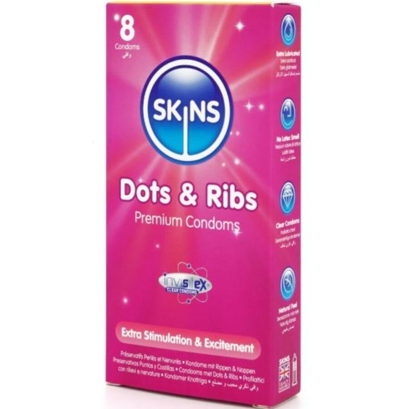 SKINS - DOTS &amp; RIBS PREMIUM CONDOMS CONFEZIONE DA 8 SKINS