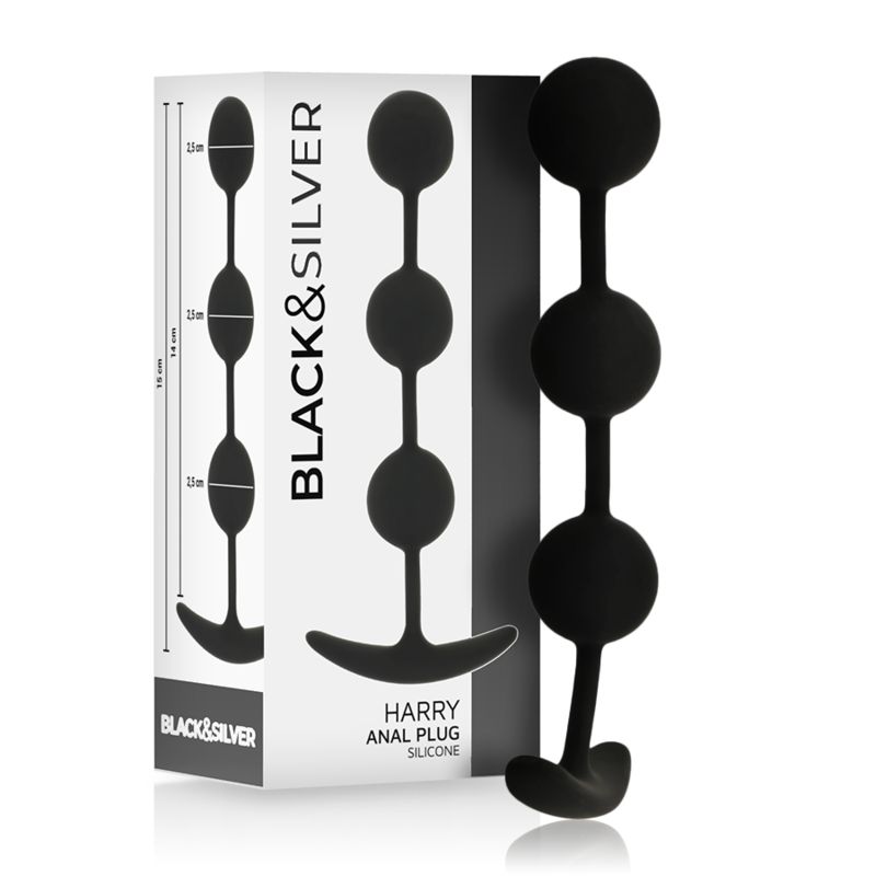 BLACK&amp;SILVER - ROSARIO ANALE HARRY 3 SFERE IN SILICONE 14 CM BLACK&amp;SILVER