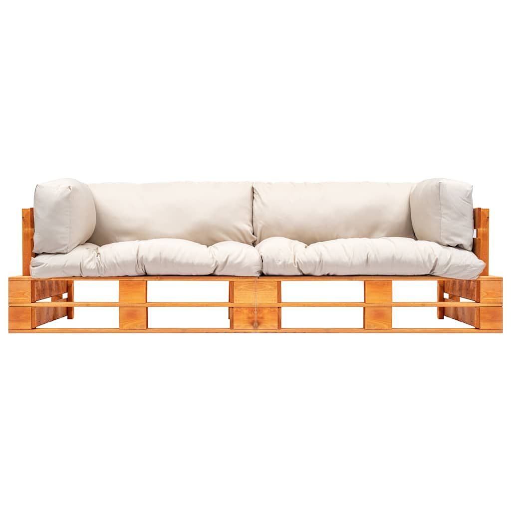 Set Divani da Giardino Pallet 2pz con Cuscini Sabbia Legno Pino vidaXL