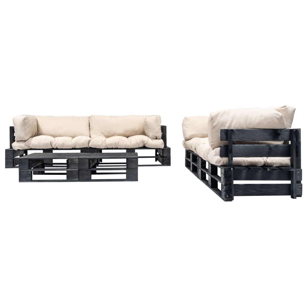 Set Divani da Giardino su Pallet 6 pz Cuscini Sabbia in Legno vidaXL