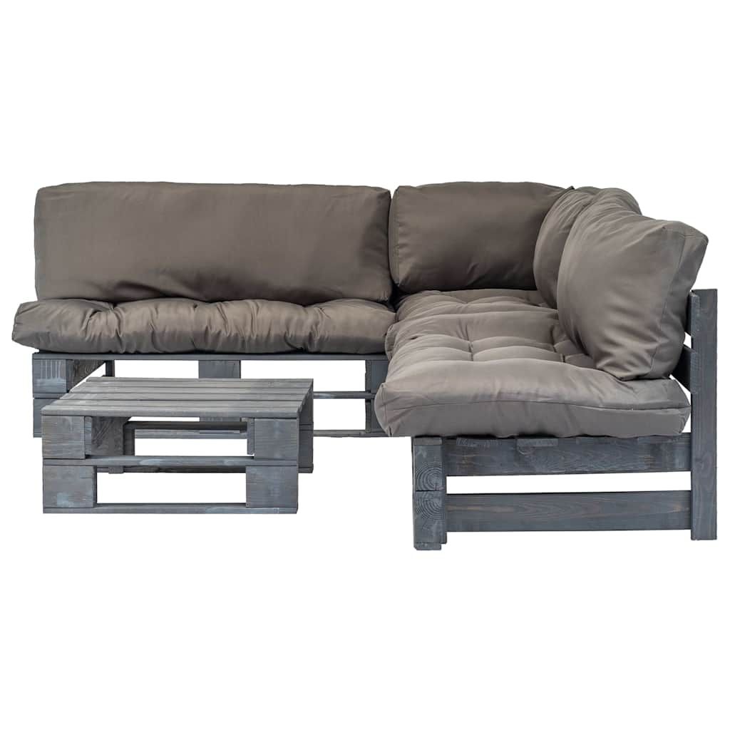 Salotto da Giardino in Pallet con Cuscini Grigi 4 pz in Legno vidaXL