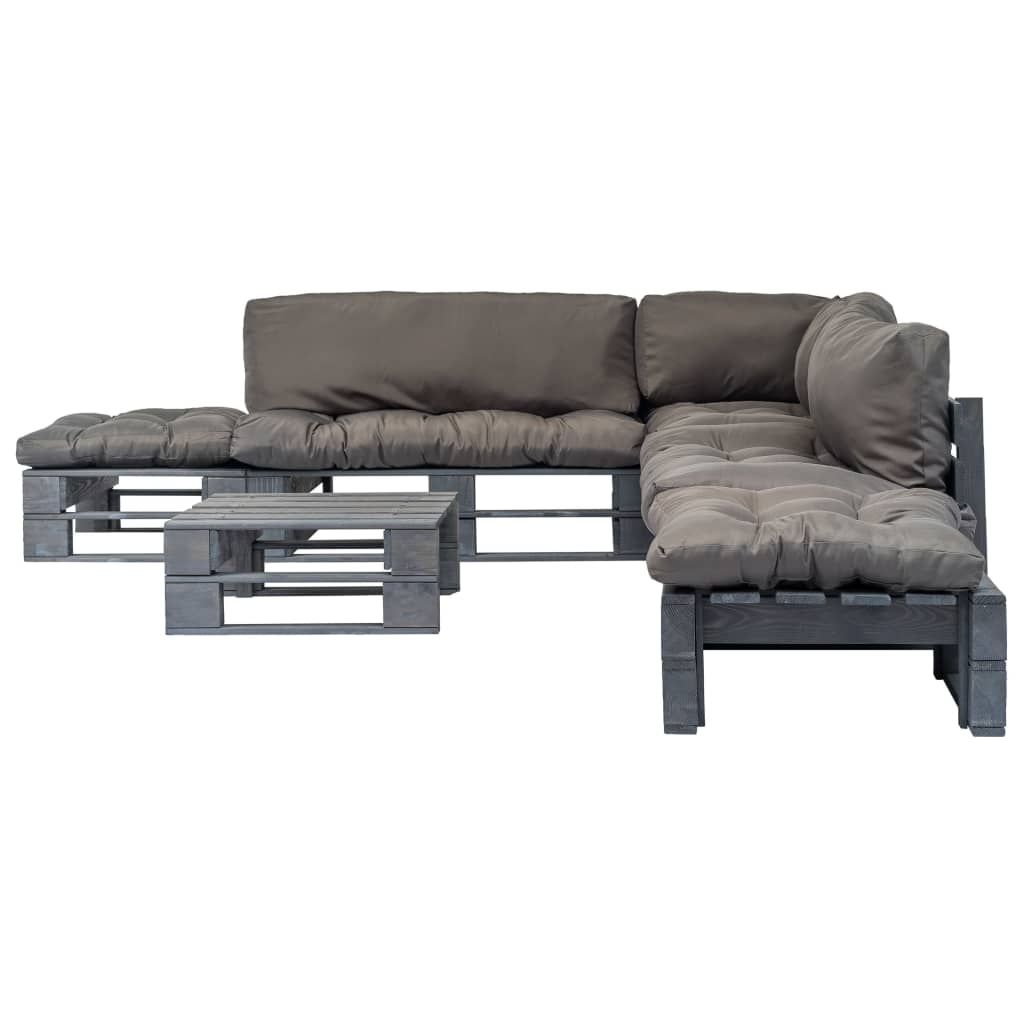 Salotto da Giardino in Pallet con Cuscini Grigi 6 pz in Legno vidaXL