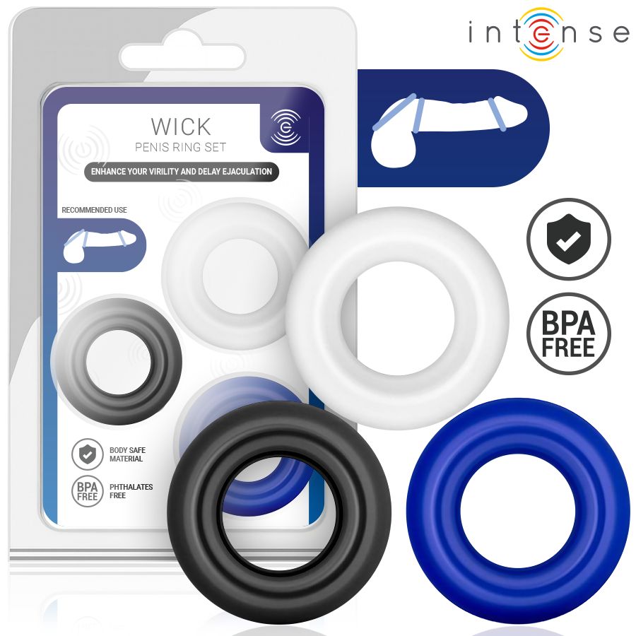 INTENSE - SET DI 3 ANELLI PER PENE WICK, VARI COLORI INTENSE FOR HIM