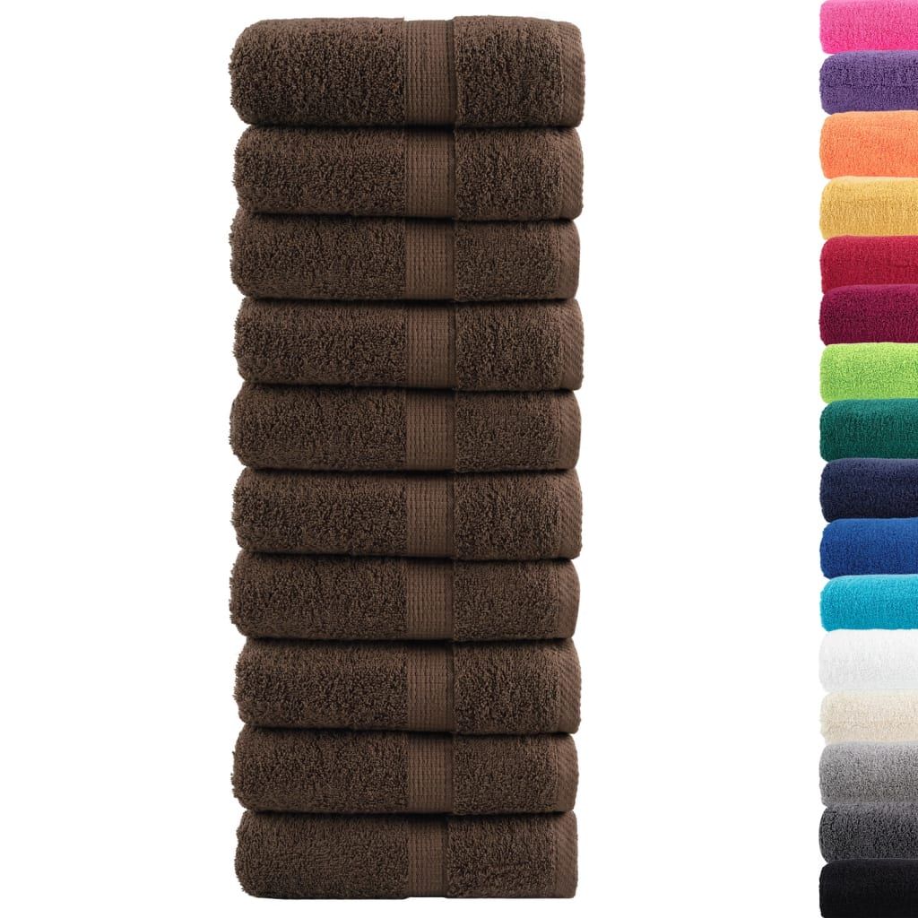 Asciugamani per ospiti Premium SOLUND 10 pz Marrone 30x50 cm 600 g/m² vidaXL