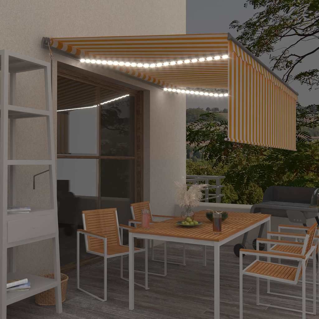 Tenda Automatica con Sensore Vento LED 4x3 m Gialla/Bianca vidaXL