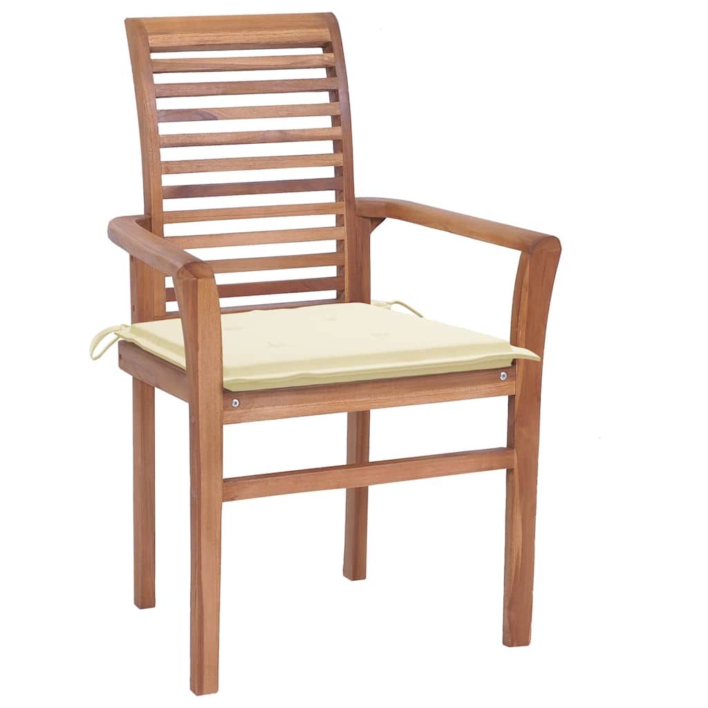 Sedie da Pranzo 4 pz con Cuscini Crema in Massello di Teak vidaXL